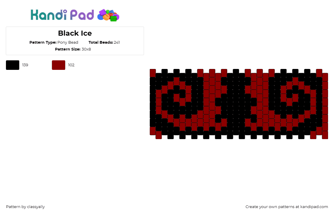 Black Ice - Pony Bead Pattern by classyally on Kandi Pad - cuff,swirls,mesmerizing,wintery,frost,contrast,chilly,motif,black,red