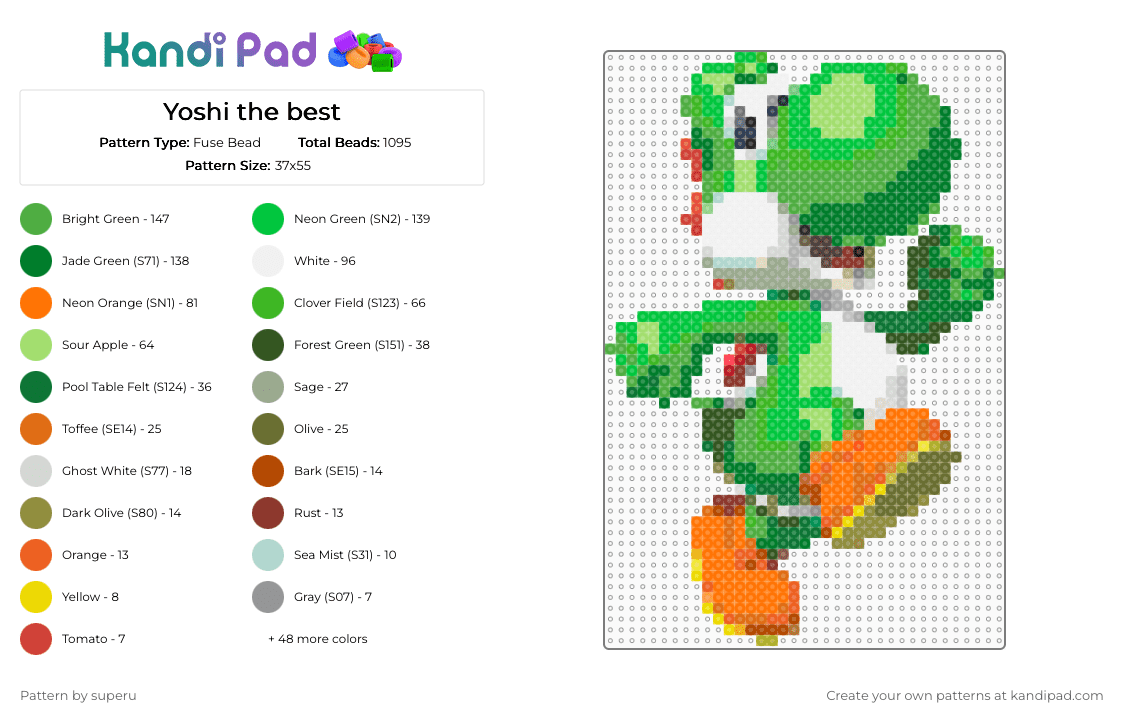 Yoshi the best - Fuse Bead Pattern by superu on Kandi Pad - green,gold,orange