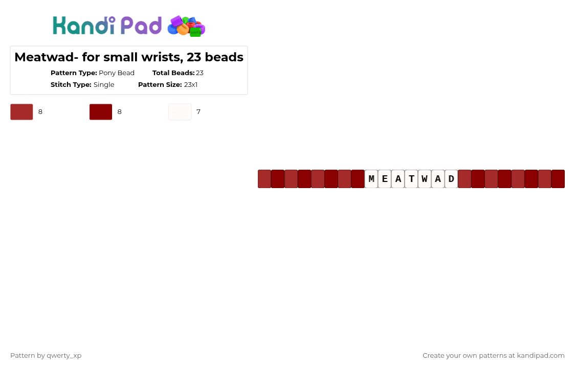 Meatwad- for small wrists, 23 beads - Pony Bead Pattern by qwerty_xp on Kandi Pad - red,white,athf,aqua teen hunger force,adult swim,cartoon,meatwad,character,tv show
