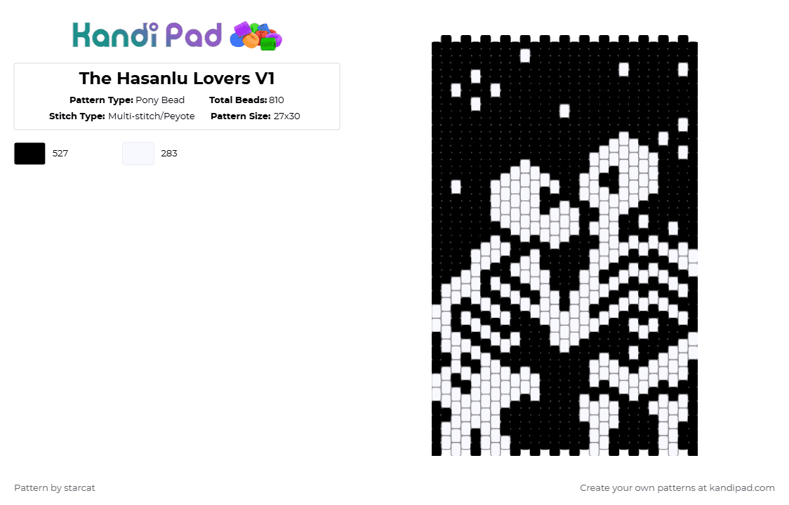 The Hasanlu Lovers V1 - Pony Bead Pattern by starcat on Kandi Pad - black,white,cotdvalentinesday2026