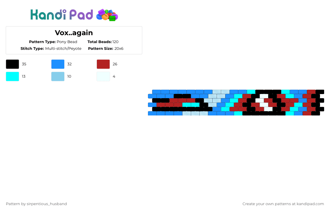 Vox..again - Pony Bead Pattern by sirpentious_husband on Kandi Pad - light blue,red,vox,character,lucifershuzz,blue,peyote,sirpentioushuzz,black