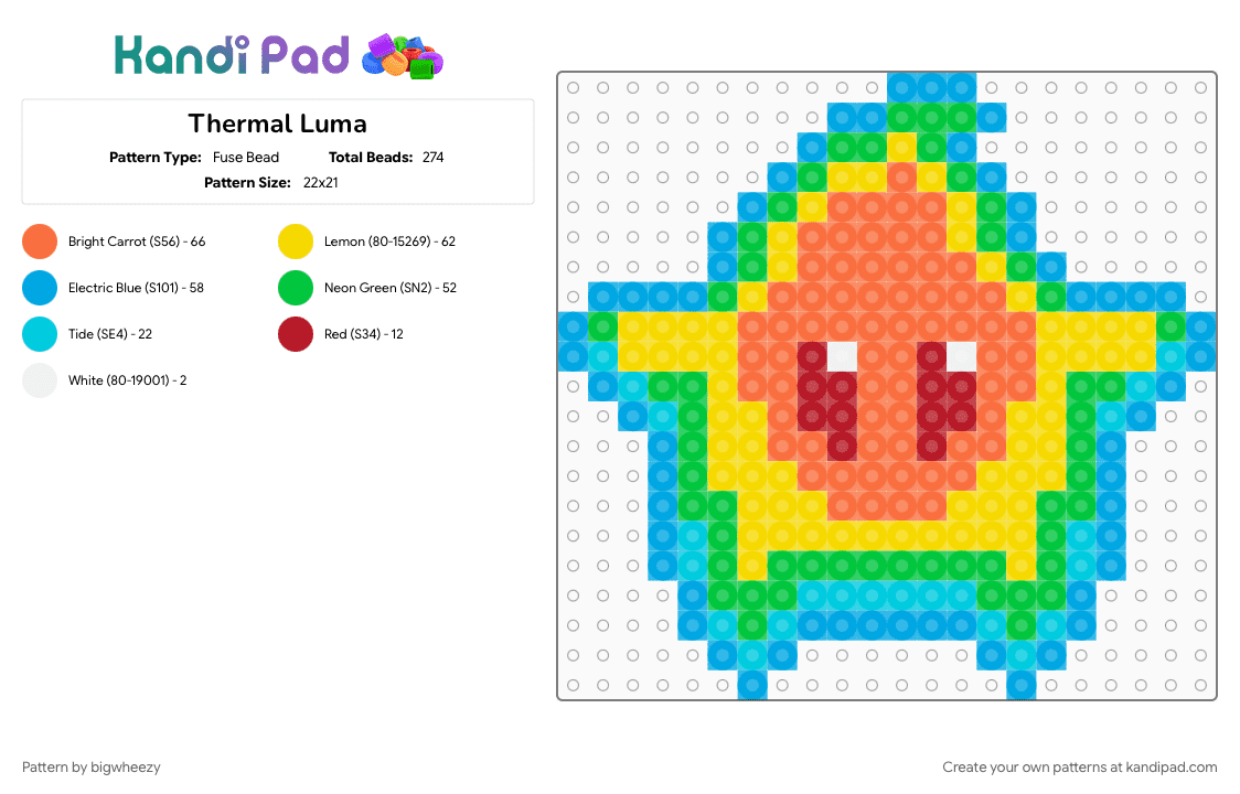 Thermal Luma - Fuse Bead Pattern by bigwheezy on Kandi Pad - green, light blue, orange, plur, star, super mario, thermal imaging, yellow