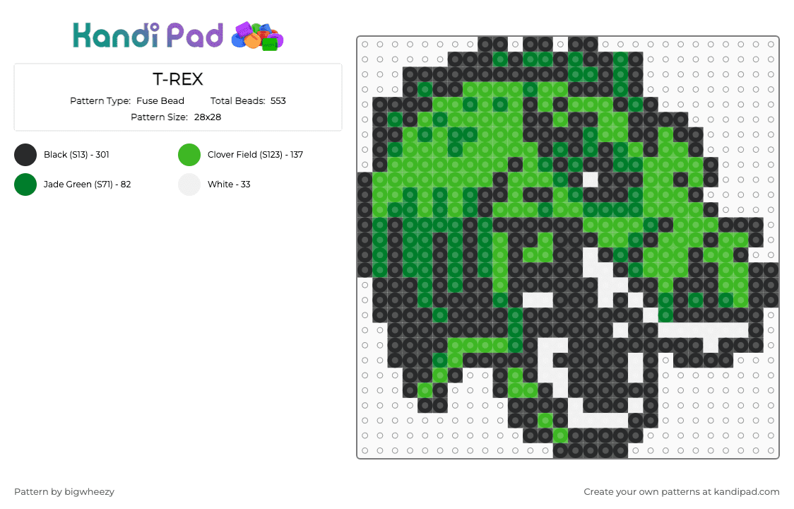 T-REX - Fuse Bead Pattern by bigwheezy on Kandi Pad - green