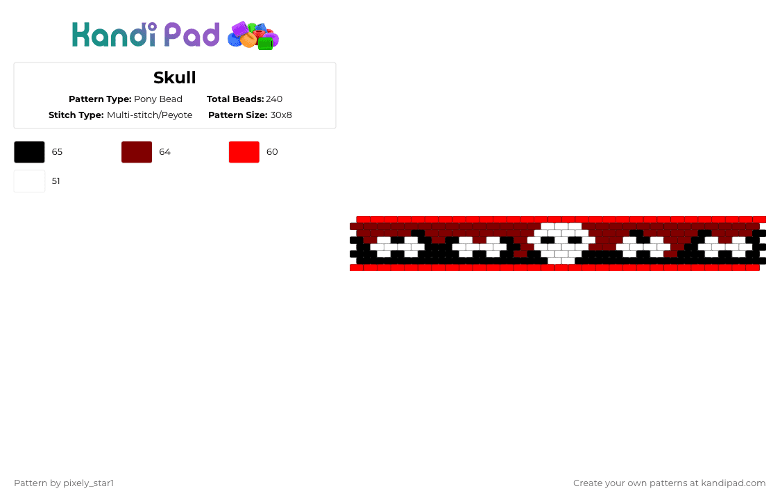 Skull - Pony Bead Pattern by pixely_star1 on Kandi Pad - red,brown,skull,emo,black,bone