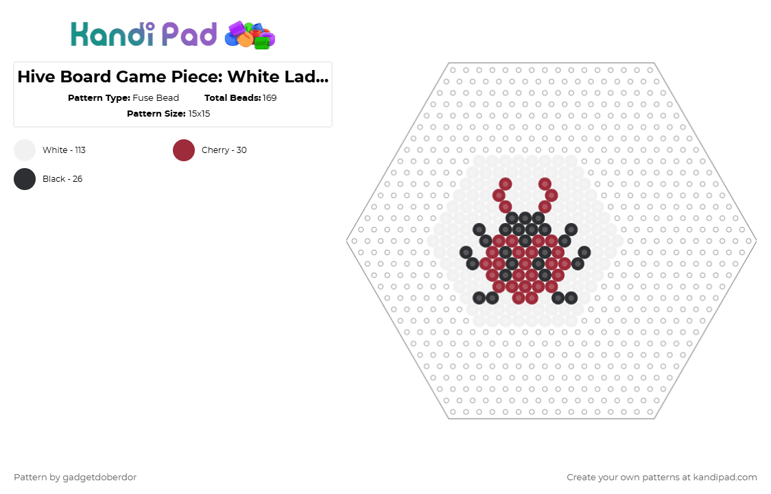 Hive Board Game Piece: White Ladybug Add-on - Fuse Bead Pattern by gadgetdoberdor on Kandi Pad - white
