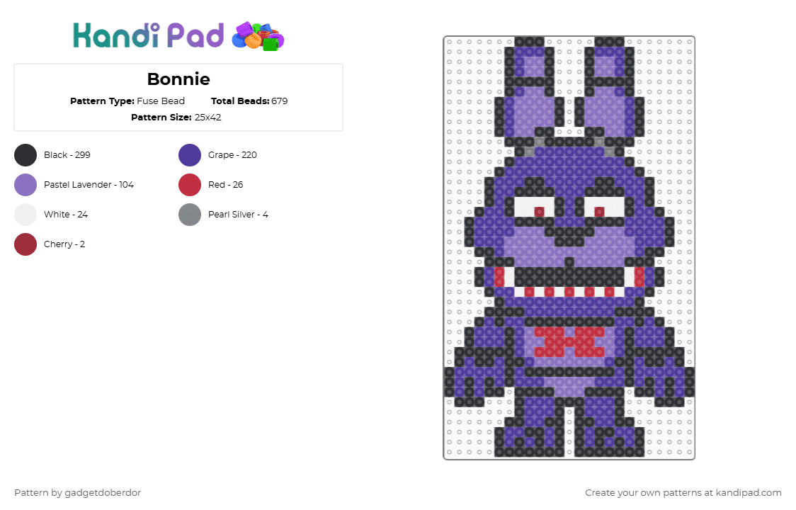 Bonnie - Fuse Bead Pattern by gadgetdoberdor on Kandi Pad - purple,blue,fnaf,five nights at freddys,bonnie