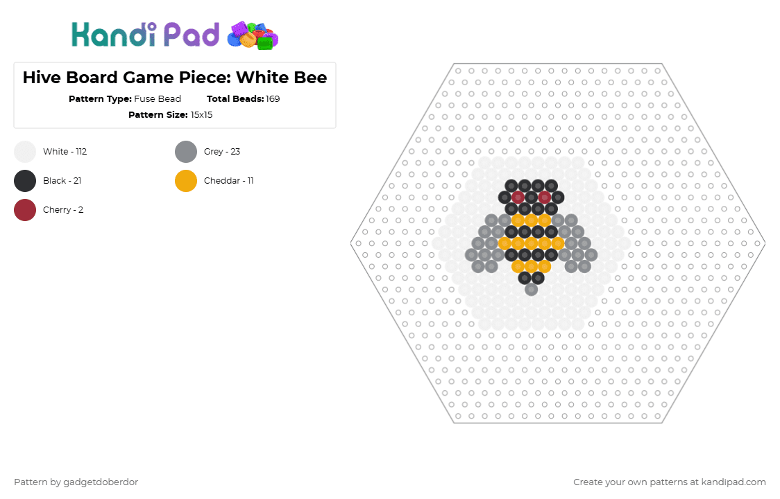 Hive Board Game Piece: White Bee - Fuse Bead Pattern by gadgetdoberdor on Kandi Pad - white,gray