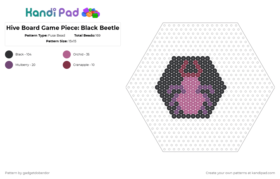 Hive Board Game Piece: Black Beetle - Fuse Bead Pattern by gadgetdoberdor on Kandi Pad - pink