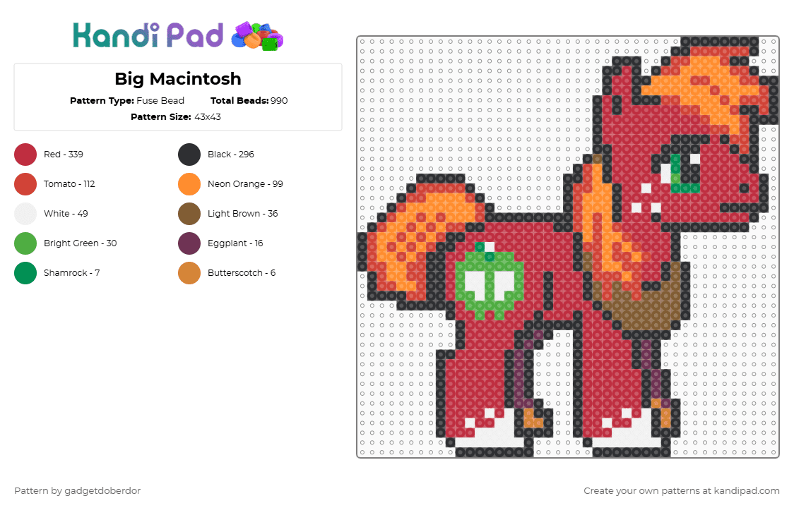Big Macintosh - Fuse Bead Pattern by gadgetdoberdor on Kandi Pad - red,my little pony,mlpfim,big mac