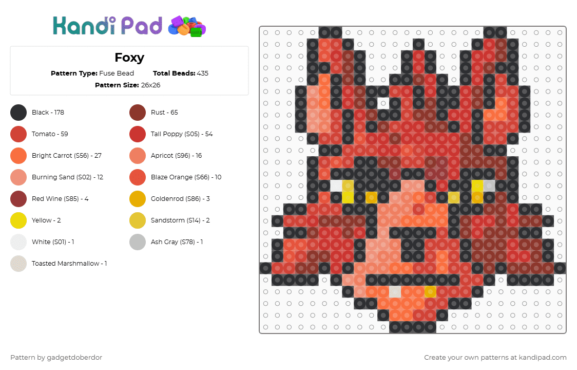 Fox Mccloud Fuse Bead Patterns - Gallery - Kandi Pad | Kandi Patterns ...