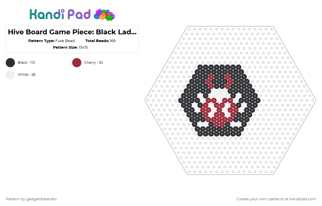 Hive Board Game Piece: Black Ladybug Add-on - Fuse Bead Pattern by gadgetdoberdor on Kandi Pad - black,white,red