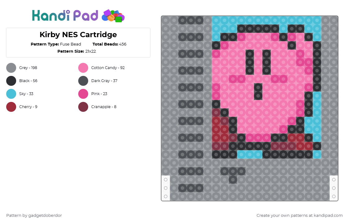 Kirby NES Cartridge - Fuse Bead Pattern by gadgetdoberdor on Kandi Pad - gray, pink