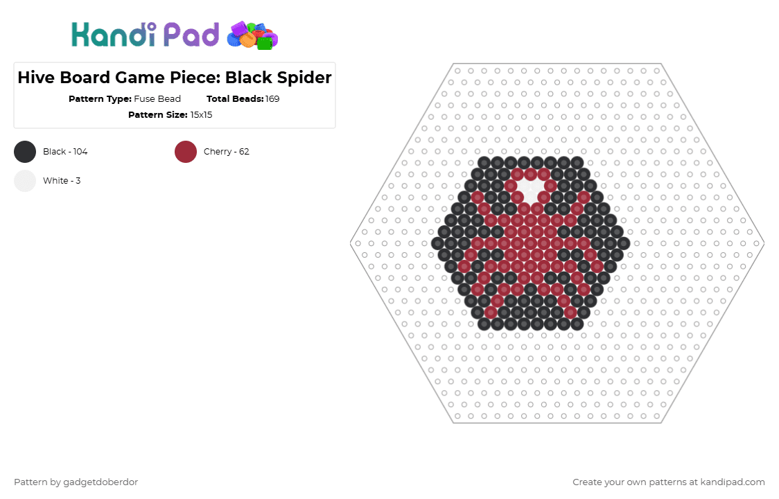 Hive Board Game Piece: Black Spider - Fuse Bead Pattern by gadgetdoberdor on Kandi Pad - red
