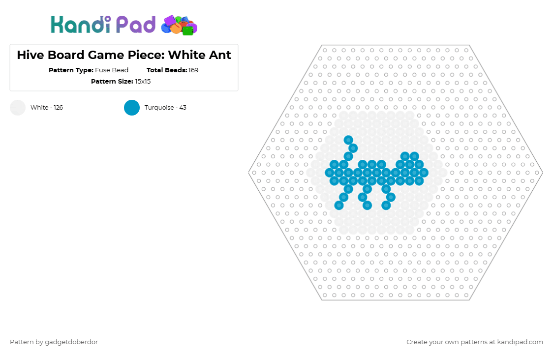 Hive Board Game Piece: White Ant - Fuse Bead Pattern by gadgetdoberdor on Kandi Pad - white