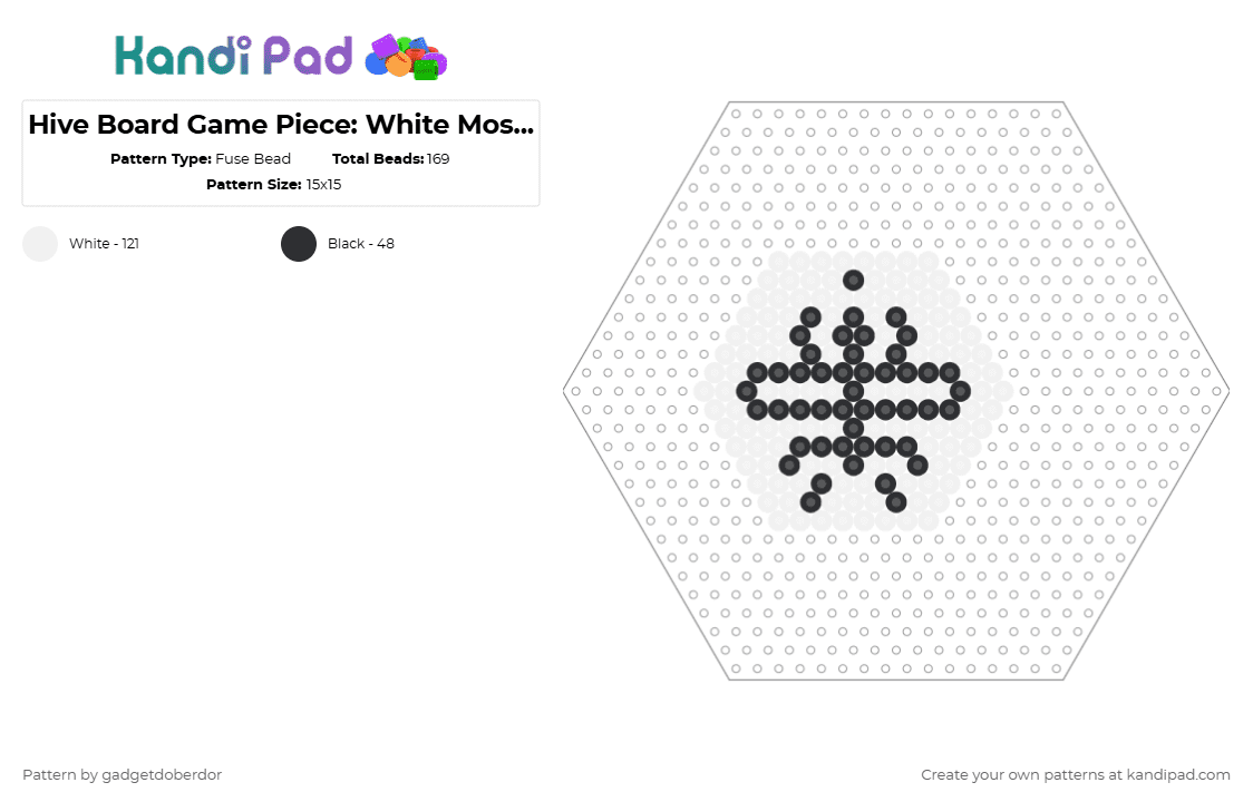 Hive Board Game Piece: White Mosquito Add-on - Fuse Bead Pattern by gadgetdoberdor on Kandi Pad - black,white