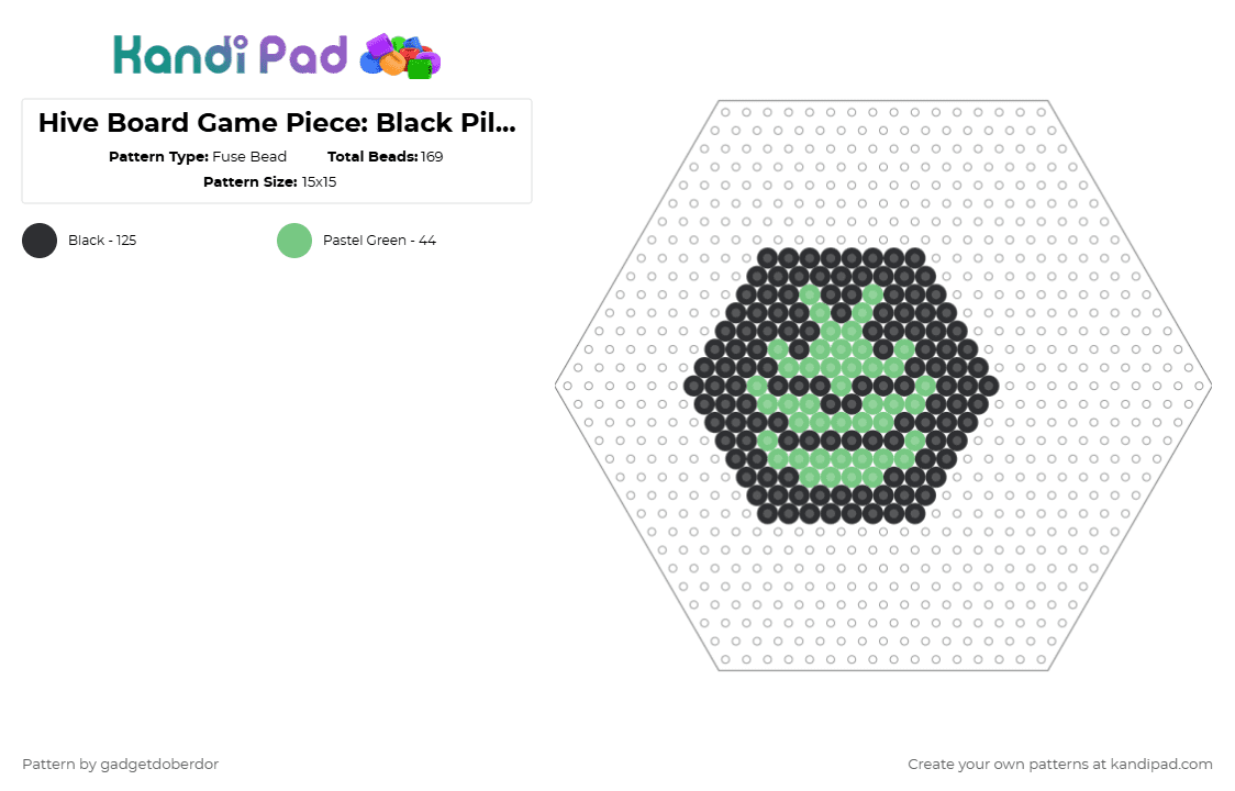 Hive Board Game Piece: Black Pillbug Add-on - Fuse Bead Pattern by gadgetdoberdor on Kandi Pad - black,teal