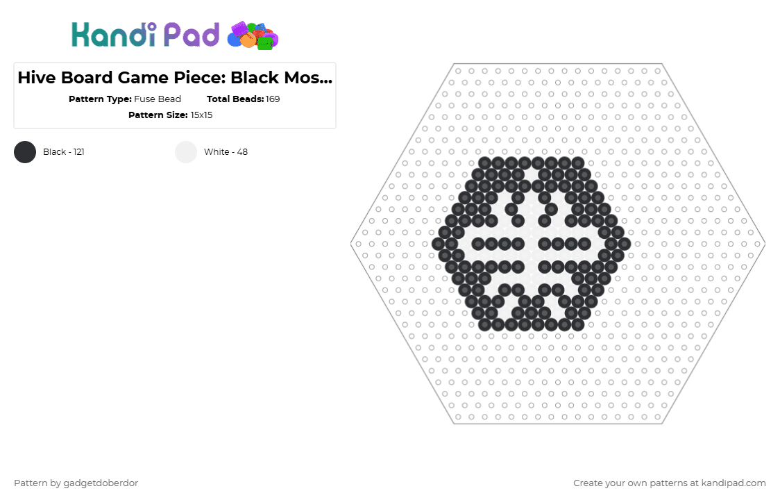 Hive Board Game Piece: Black Mosquito Add-on - Fuse Bead Pattern by gadgetdoberdor on Kandi Pad - white,black