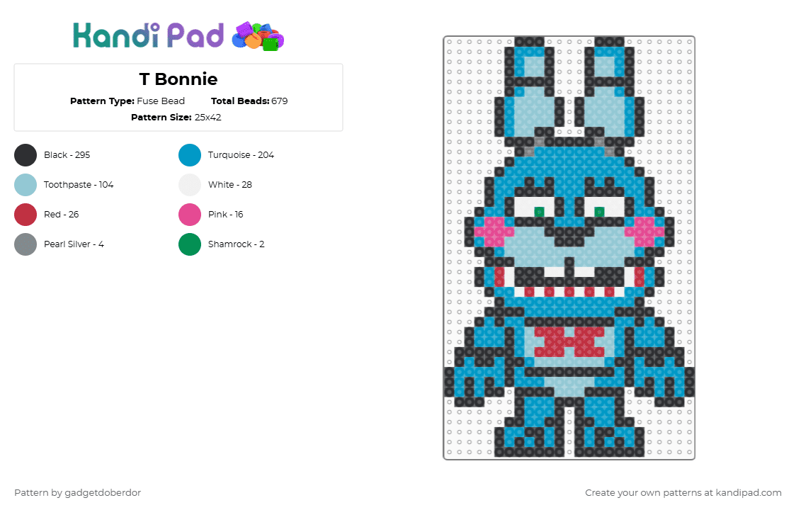 T Bonnie - Fuse Bead Pattern by gadgetdoberdor on Kandi Pad - black,light blue,fnaf,five nights at freddys,bonnie