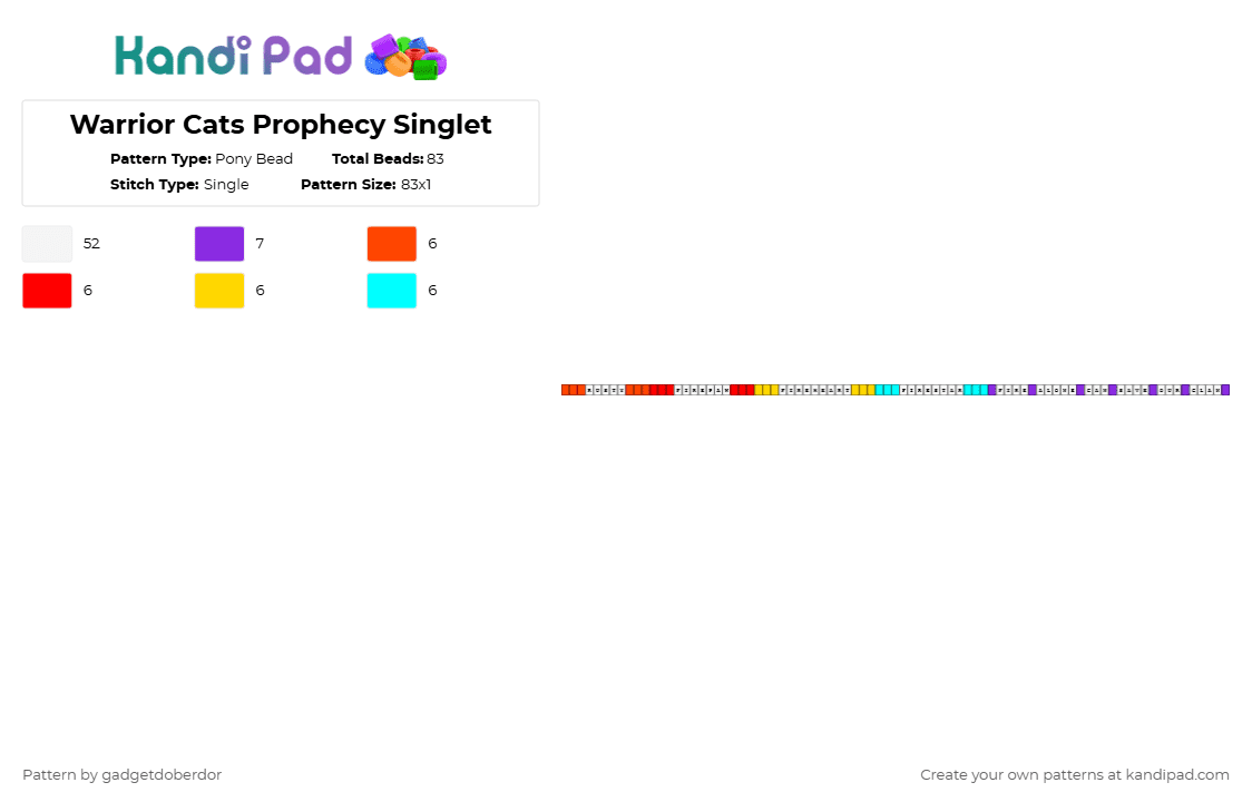 Warrior Cats Prophecy Singlet - Pony Bead Pattern by gadgetdoberdor on Kandi Pad - fireheart, firepaw, firestar, prophecy, red, rusty, tpb, warrior cats, white