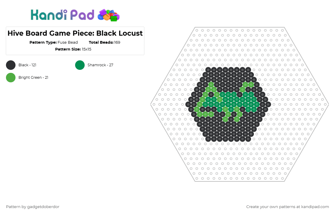 Hive Board Game Piece: Black Locust - Fuse Bead Pattern by gadgetdoberdor on Kandi Pad - green,black