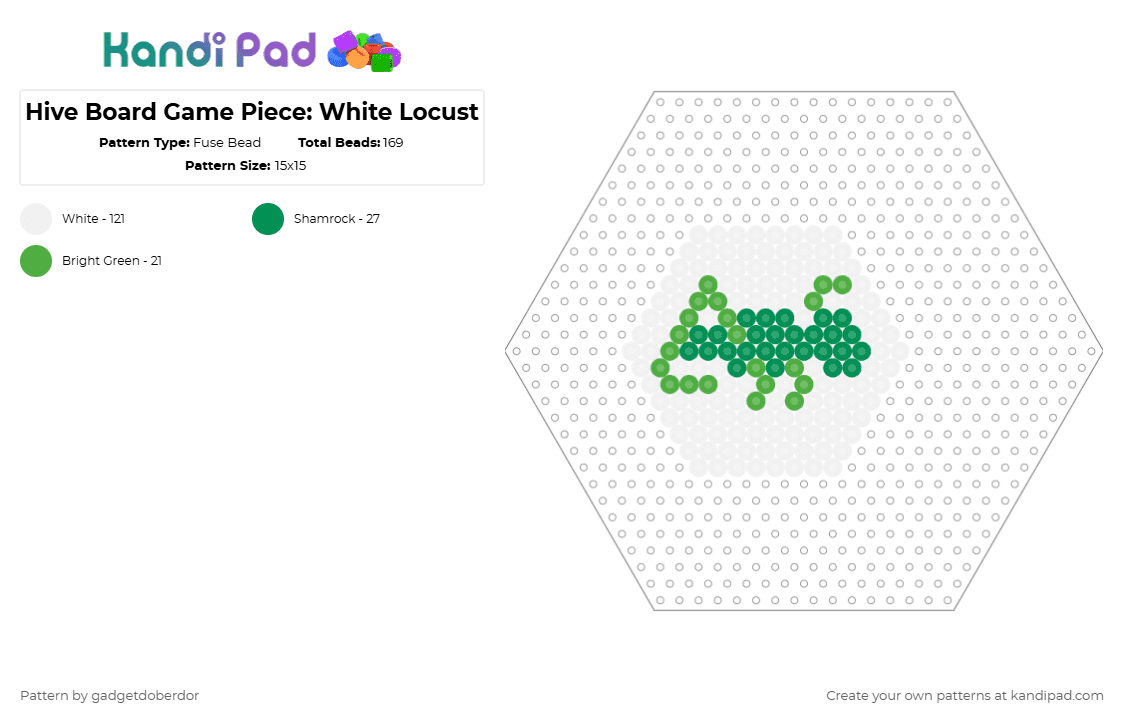 Hive Board Game Piece: White Locust - Fuse Bead Pattern by gadgetdoberdor on Kandi Pad - green,white
