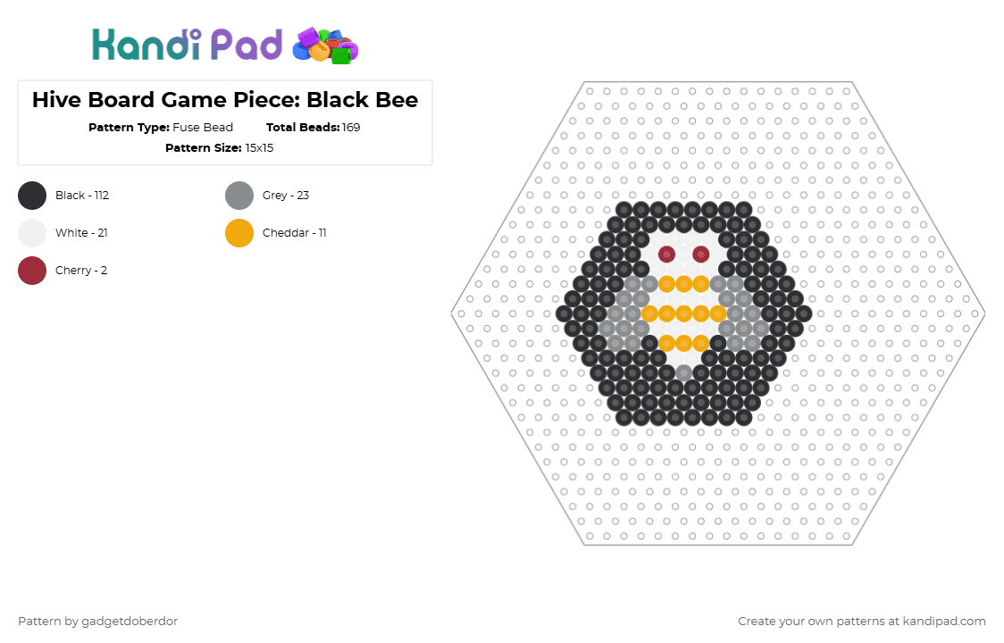 Hive Board Game Piece: Black Bee - Fuse Bead Pattern by gadgetdoberdor on Kandi Pad - black,gray