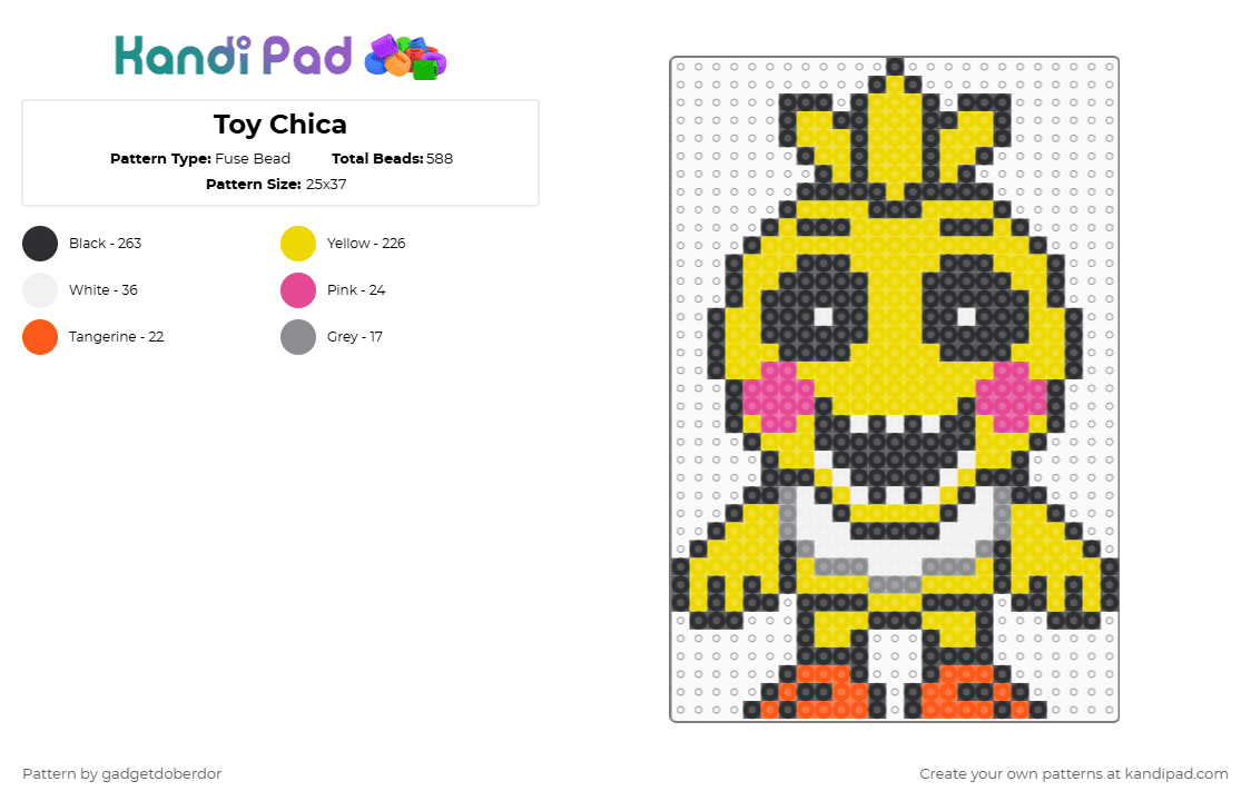 Toy Chica - Fuse Bead Pattern by gadgetdoberdor on Kandi Pad - yellow,chica,fnaf,five nights at freddys