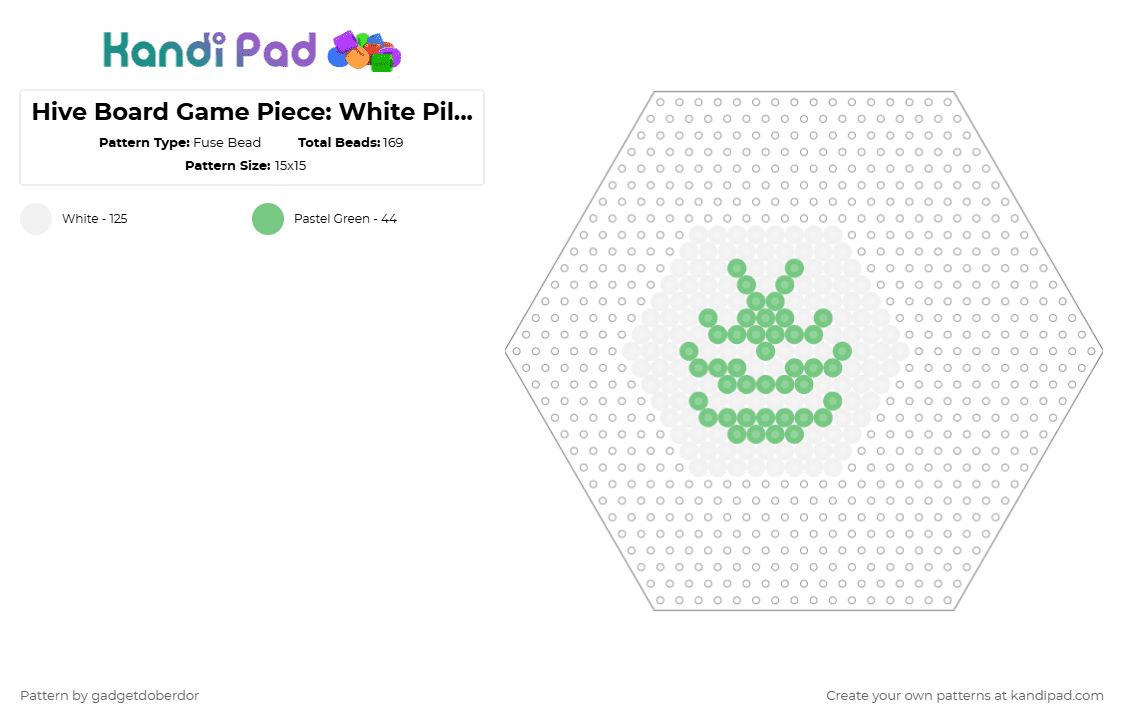 Hive Board Game Piece: White Pillbug Add-on - Fuse Bead Pattern by gadgetdoberdor on Kandi Pad - white,teal