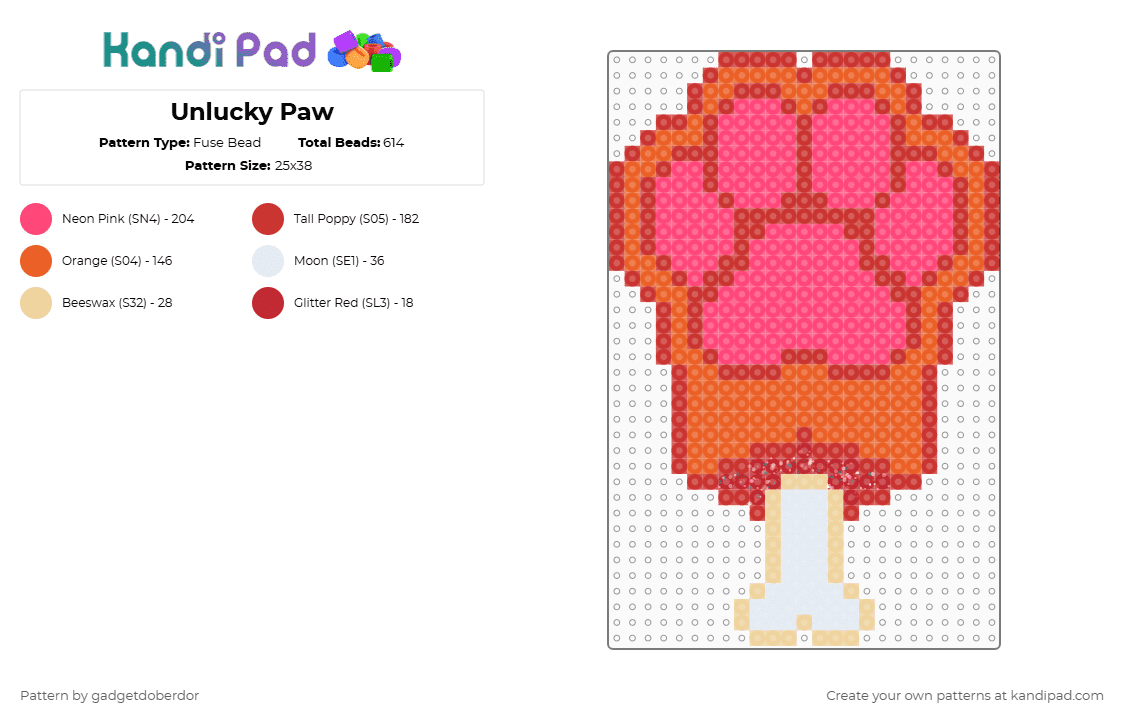Unlucky Paw - Fuse Bead Pattern by gadgetdoberdor on Kandi Pad - red,paw,bone