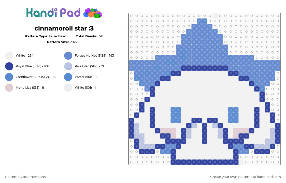 cinnamoroll star :3 - Fuse Bead Pattern by xx2artemis2xx on Kandi Pad - white,blue,purple
