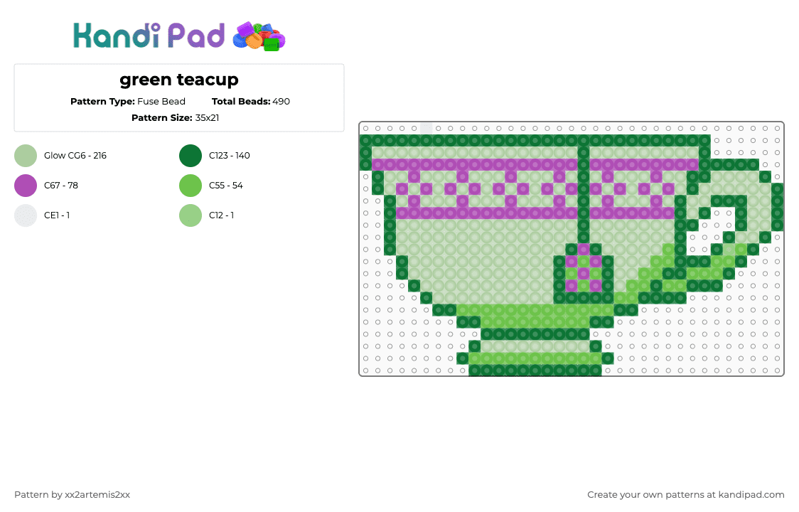 green teacup - Fuse Bead Pattern by xx2artemis2xx on Kandi Pad - green,teal