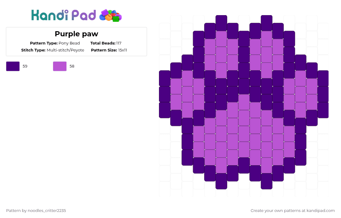 Purple paw - Pony Bead Pattern by noodles_critter2235 on Kandi Pad - pink,purple