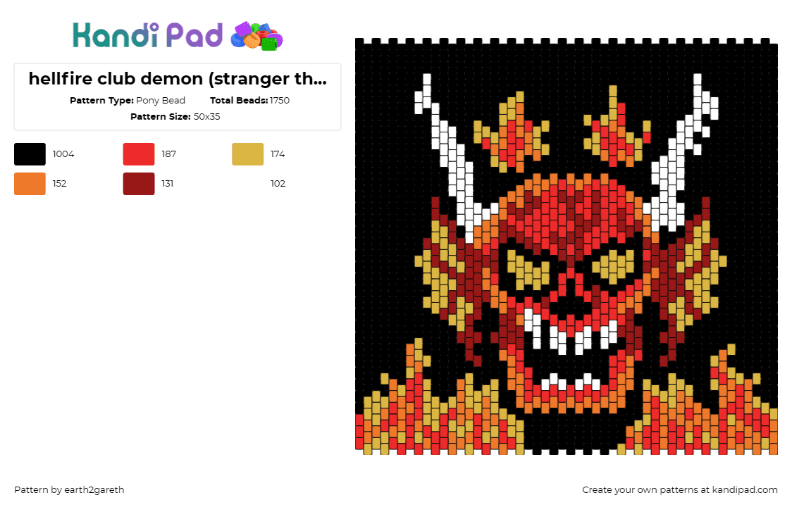 hellfire club demon (stranger things) - Pony Bead Pattern by earth2gareth on Kandi Pad - hellfire club,stranger things,tv show,demon,horns,fire,spooky,panel,red,black