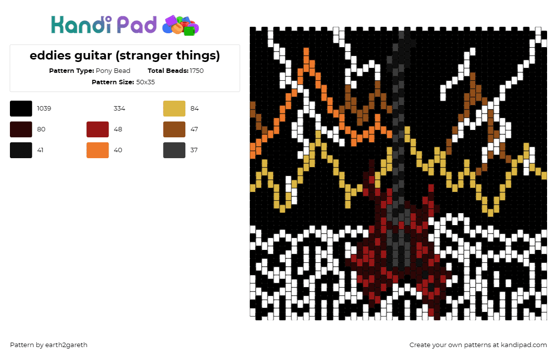 eddies guitar (stranger things) - Pony Bead Pattern by earth2gareth on Kandi Pad - guitar.stranger things,eddie,tv show,panel,instrument,black