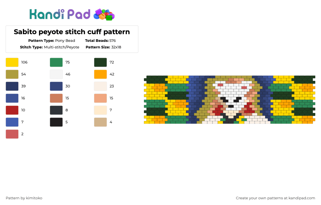 Sabito peyote stitch cuff pattern - Pony Bead Pattern by niko_creator on Kandi Pad - yellow,orange,gold,colorful