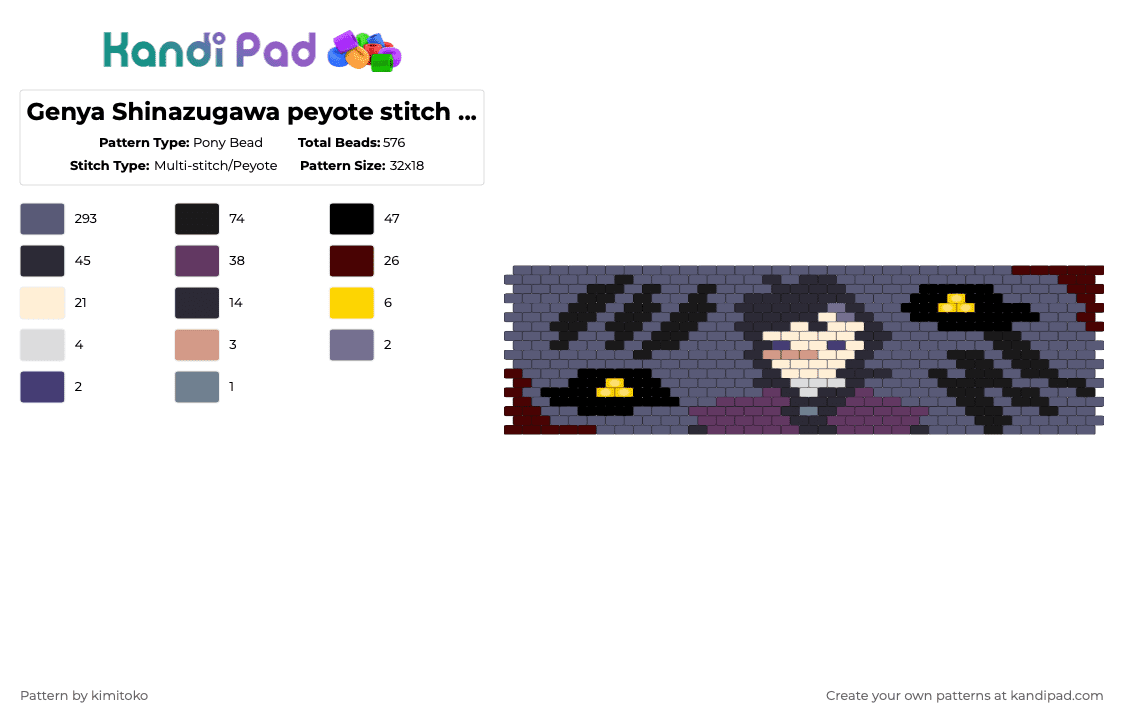 Genya Shinazugawa peyote stitch cuff pattern - Pony Bead Pattern by niko_creator on Kandi Pad - purple