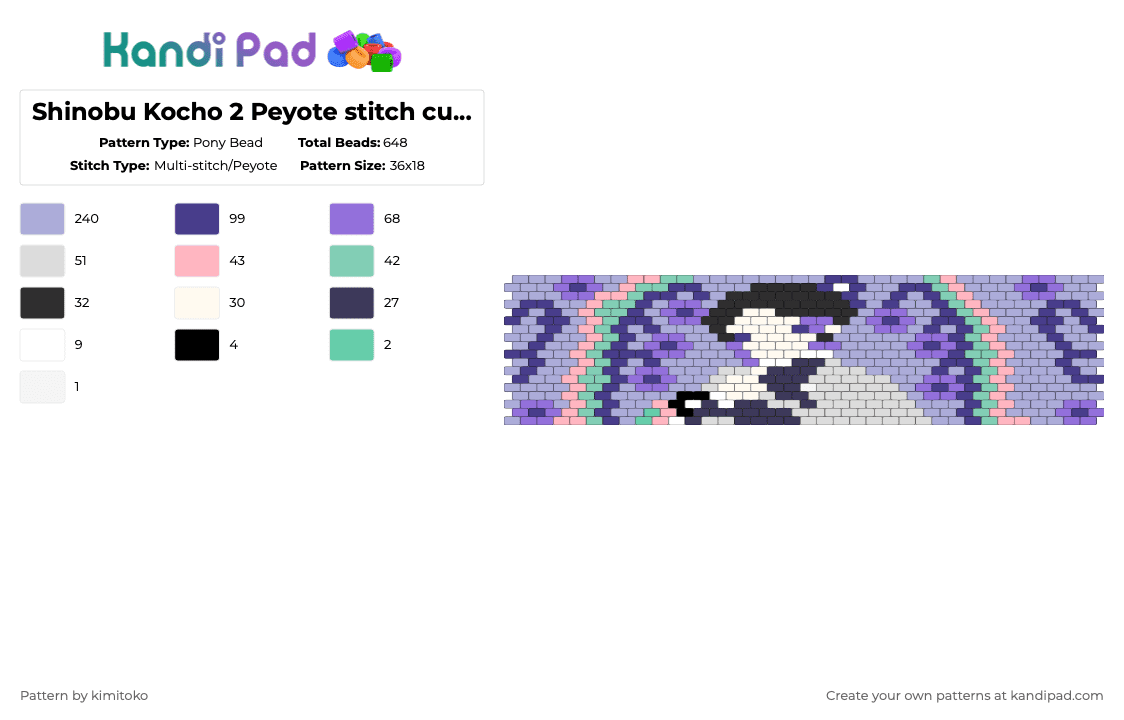 Shinobu Kocho 2 Peyote stitch cuff pattern - Pony Bead Pattern by niko_creator on Kandi Pad - purple,pink