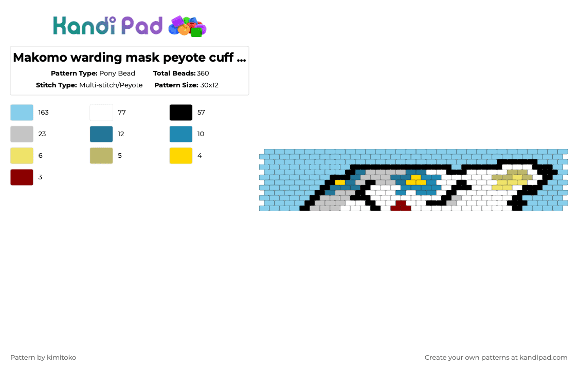 Makomo warding mask peyote cuff pattern - Pony Bead Pattern by niko_creator on Kandi Pad - light blue