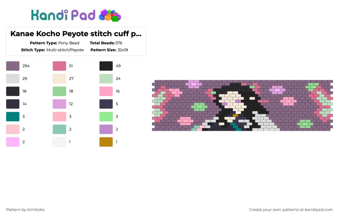Kanae Kocho Peyote stitch cuff pattern - Pony Bead Pattern by niko_creator on Kandi Pad - pink,gray