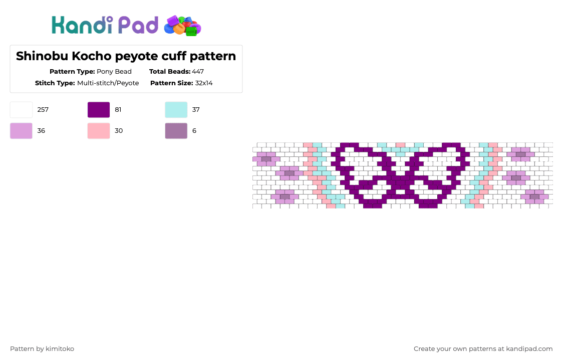 Shinobu Kocho peyote cuff pattern - Pony Bead Pattern by niko_creator on Kandi Pad - pink