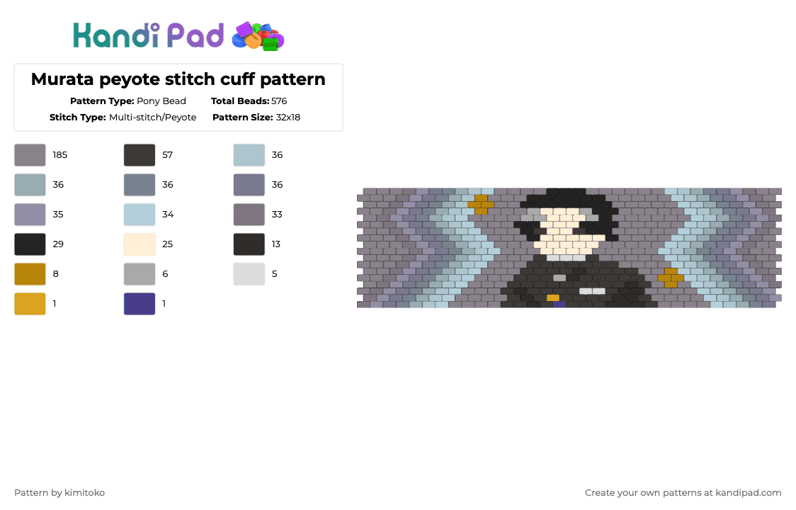 Murata peyote stitch cuff pattern - Pony Bead Pattern by niko_creator on Kandi Pad - gray