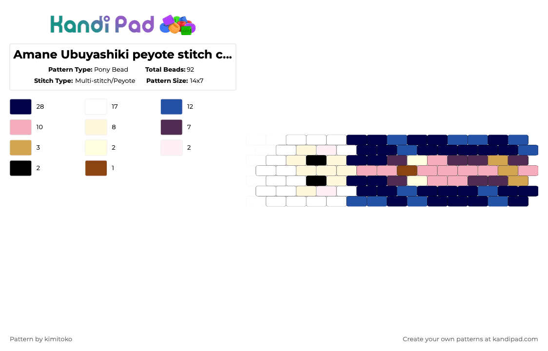 Amane Ubuyashiki peyote stitch charm pattern - Pony Bead Pattern by niko_creator on Kandi Pad - blue,purple,pink