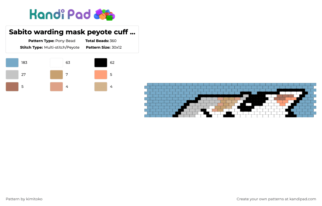 Sabito warding mask peyote cuff pattern - Pony Bead Pattern by niko_creator on Kandi Pad - light blue