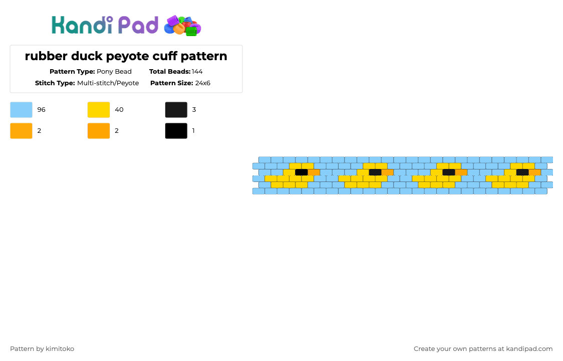 rubber duck peyote cuff pattern - Pony Bead Pattern by niko_creator on Kandi Pad - light blue