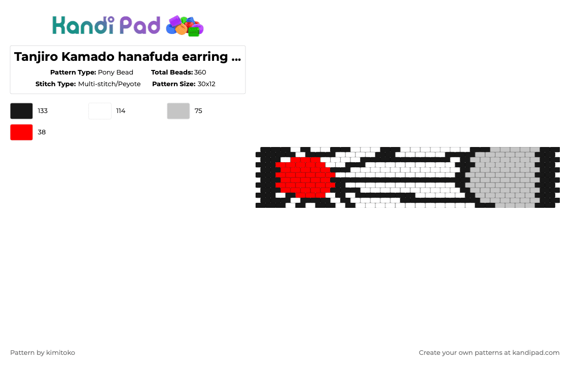 Tanjiro Kamado hanafuda earring peyote pattern - Pony Bead Pattern by niko_creator on Kandi Pad - red,beige