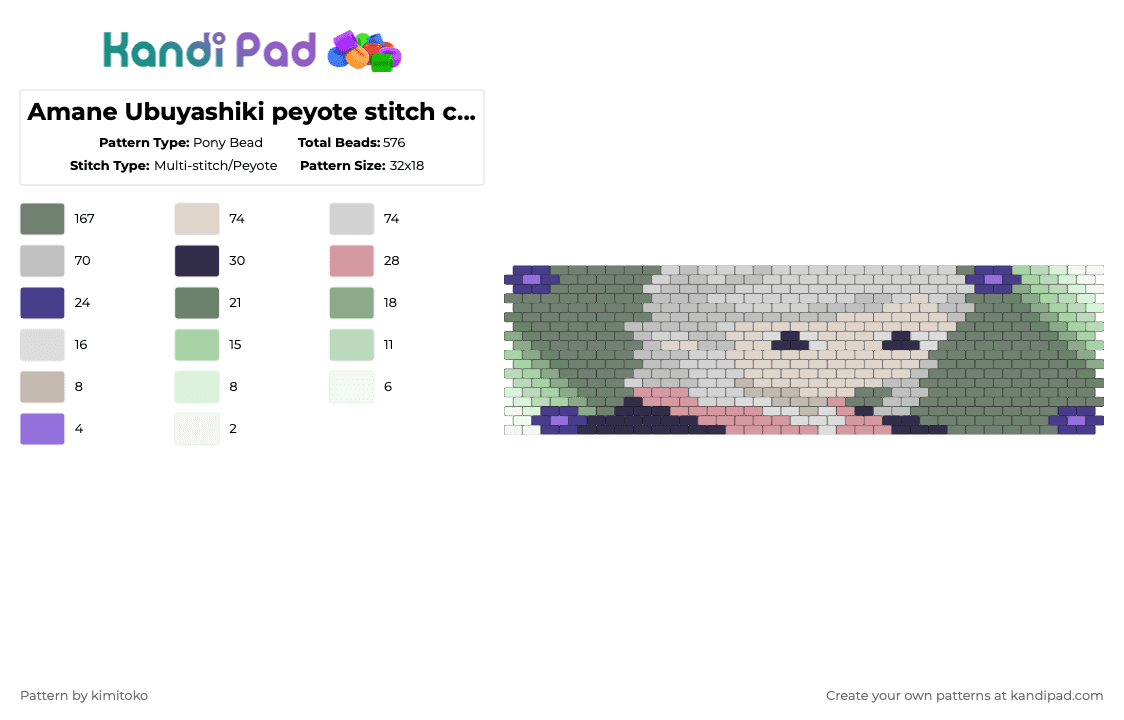 Amane Ubuyashiki peyote stitch cuff pattern - Pony Bead Pattern by niko_creator on Kandi Pad - beige,gray