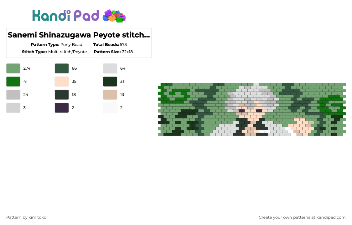 Sanemi Shinazugawa Peyote stitch cuff pattern - Pony Bead Pattern by niko_creator on Kandi Pad - green