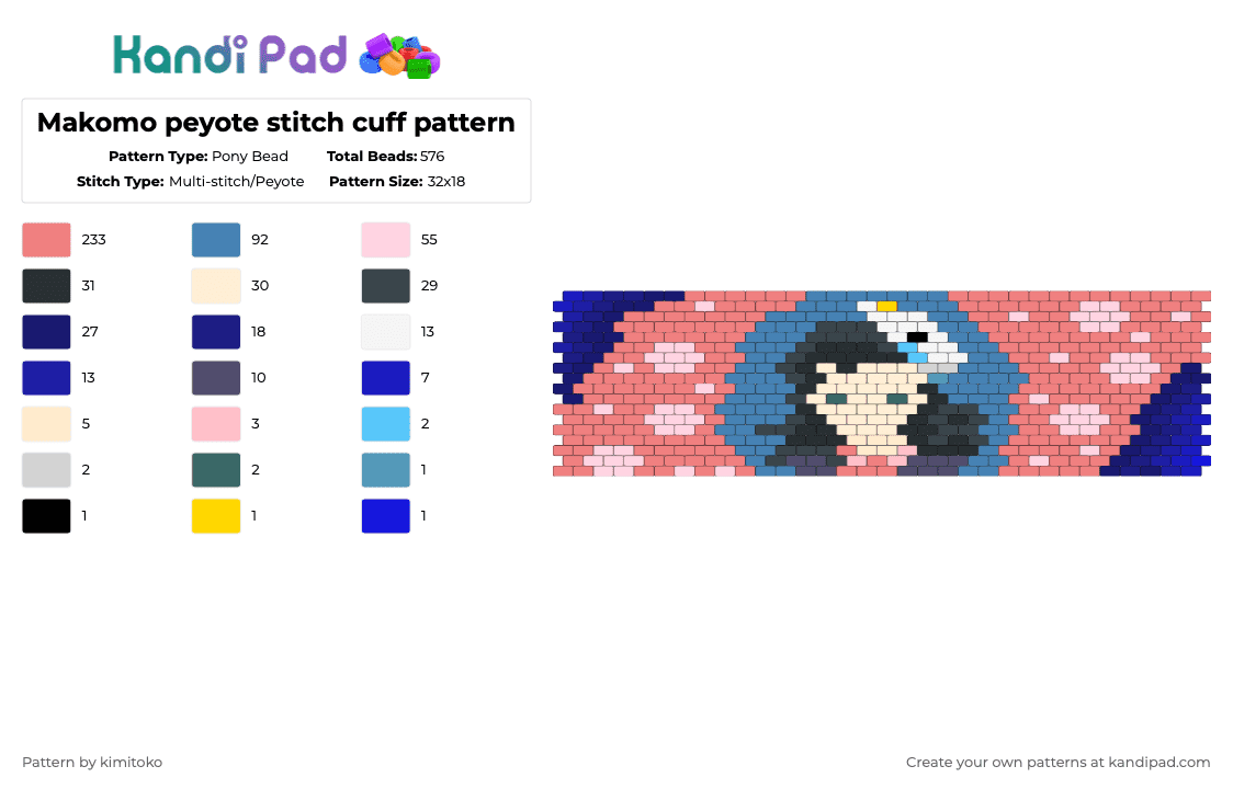 Makomo peyote stitch cuff pattern - Pony Bead Pattern by niko_creator on Kandi Pad - purple,red,blue