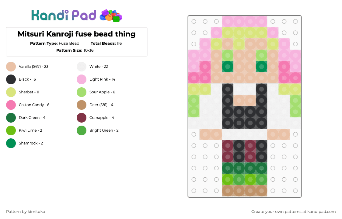 Mitsuri Kanroji fuse bead thing - Fuse Bead Pattern by niko_creator on Kandi Pad - green,beige,pink
