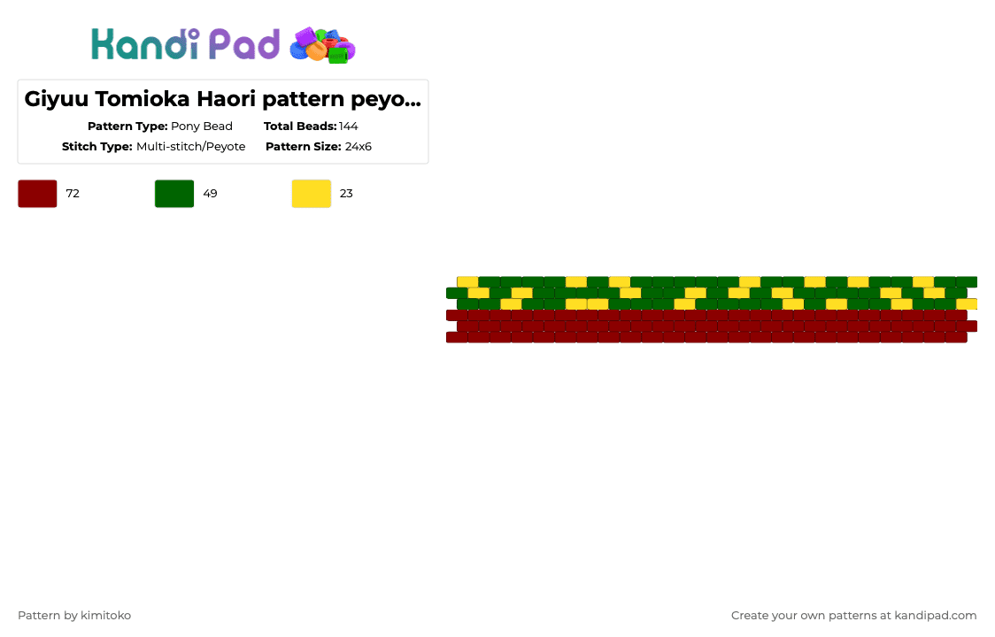 Giyuu Tomioka Haori pattern peyote cuff - Pony Bead Pattern by niko_creator on Kandi Pad - red,green
